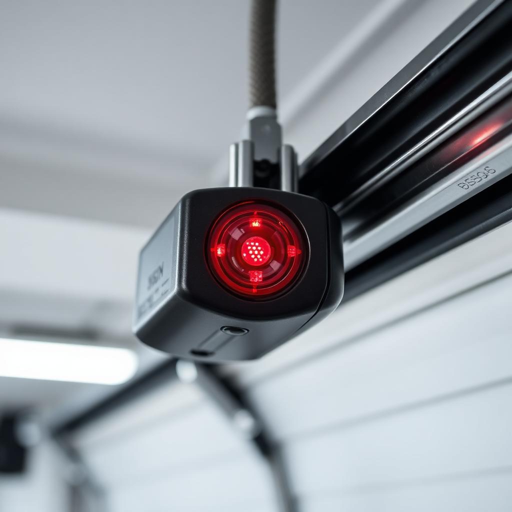 Garage door safety sensor with red LED light for reversal testing
